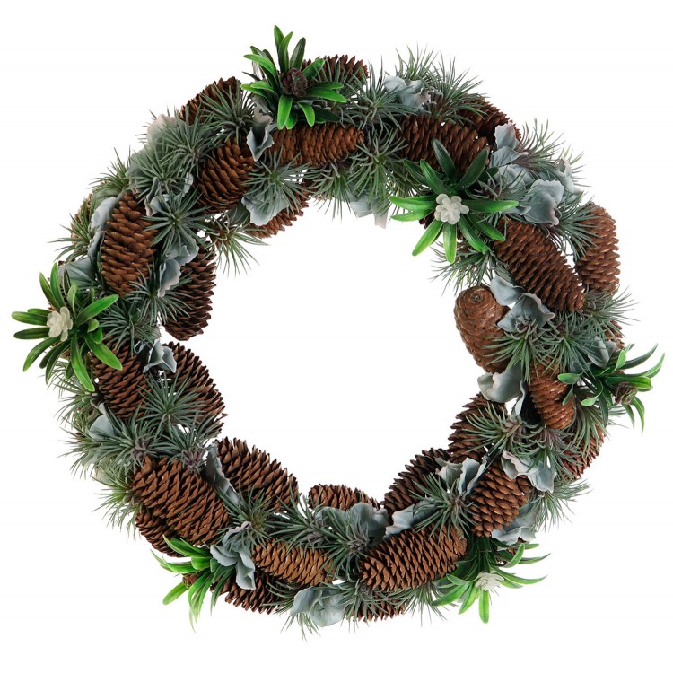 CORONA DE NAVIDAD DECORATIVA VERDE PIÑAS 46X10X46CM