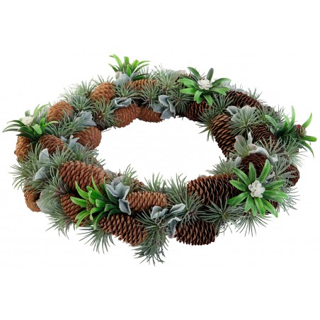 CORONA DE NAVIDAD DECORATIVA VERDE PIÑAS 46X10X46CM