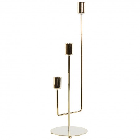 CANDELABRO PORTAVELAS METÁLICO DORADO TRIPLE 11X11X39,5CM