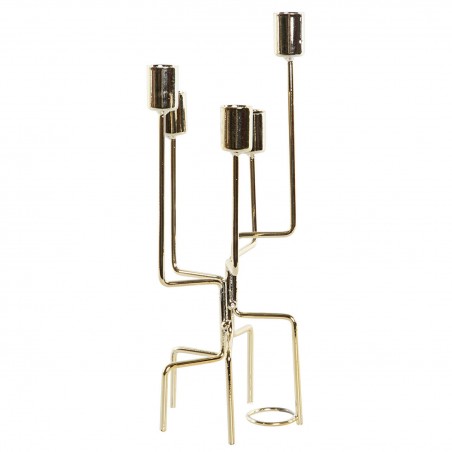 CANDELABRO PORTAVELAS METÁLICO DORADO QUINTUPLE 11X11X32CM