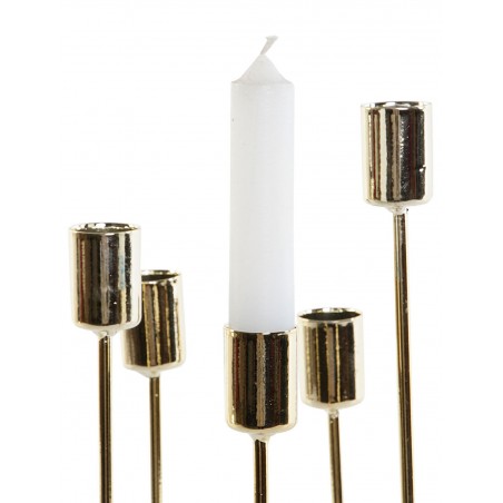 CANDELABRO PORTAVELAS METÁLICO DORADO QUINTUPLE 11X11X32CM