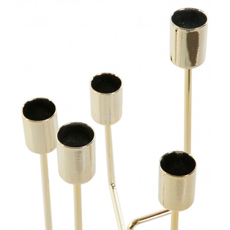 CANDELABRO PORTAVELAS METÁLICO DORADO QUINTUPLE 11X11X32CM