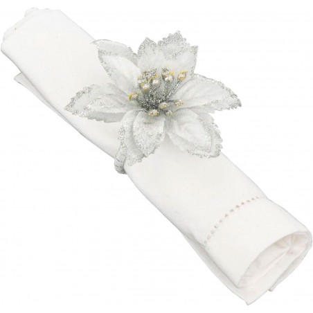 SERVILLETERO INDIVIDUAL JUEGO DE 2 FLOR PLATEADO 9X7CM