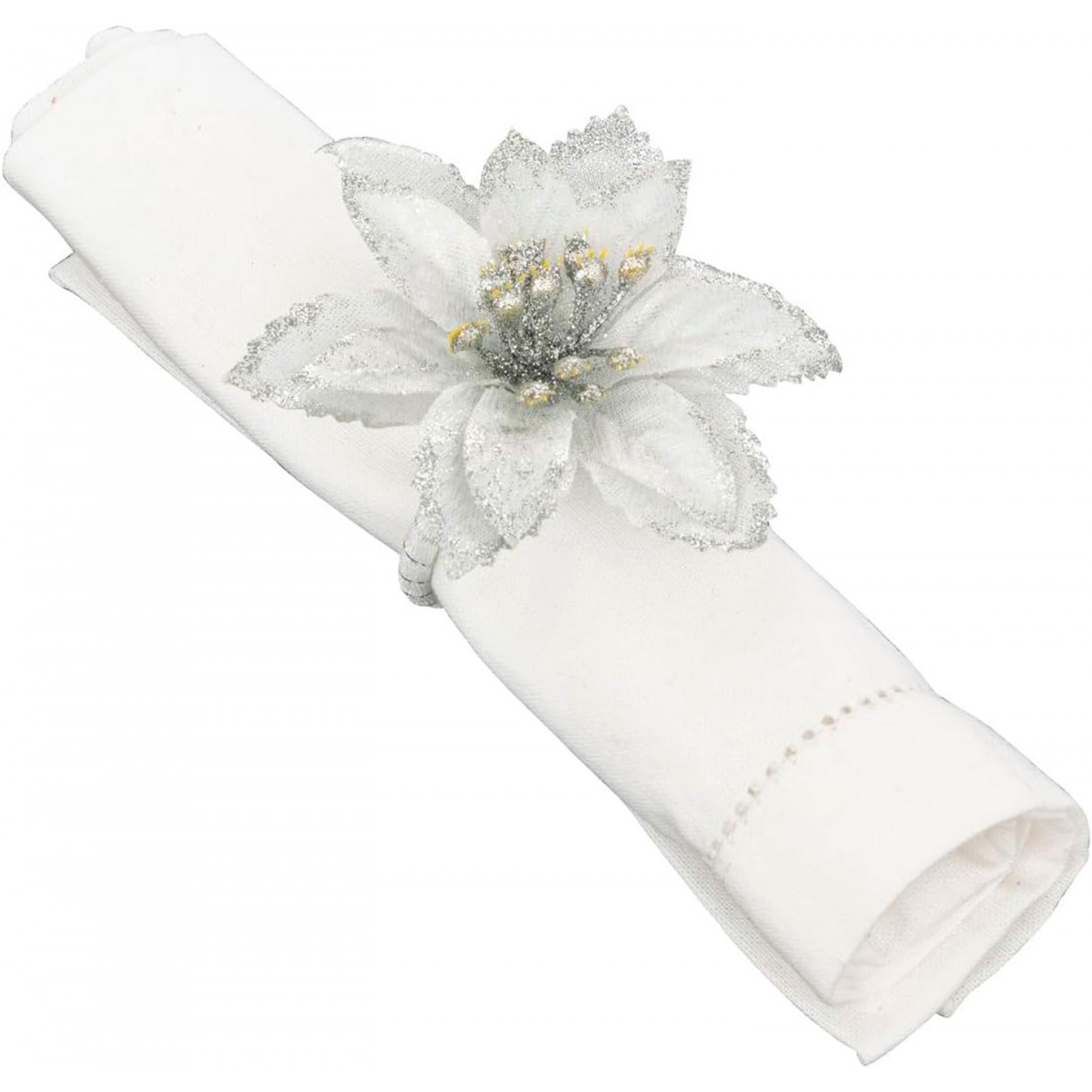 SERVILLETERO INDIVIDUAL JUEGO DE 2 FLOR PLATEADO 9X7CM