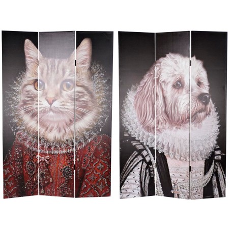 BIOMBO DE LIENZO FOTOIMPRESIÓN "GATO PERRO" 120X180