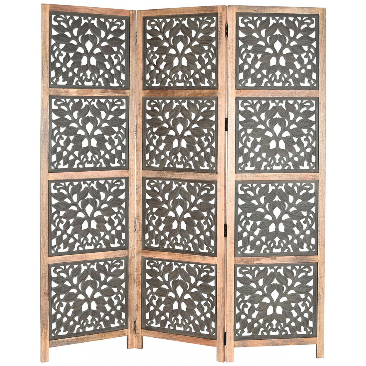 BIOMBO SEPARADOR DECORATIVO MADERA MANGO TALLADO DECAPE VERDE 150X3X180CM
