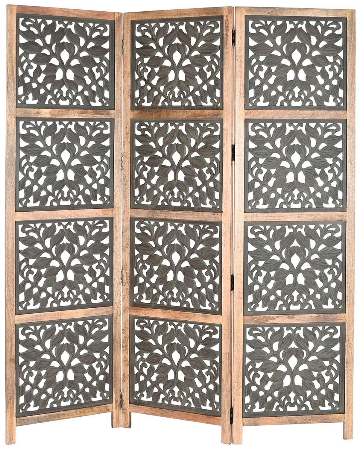 BIOMBO SEPARADOR DECORATIVO MADERA MANGO TALLADO DECAPE VERDE 150X3X180CM