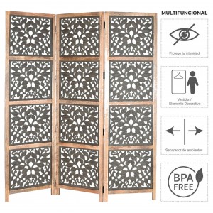 BIOMBO SEPARADOR DECORATIVO MADERA MANGO TALLADO DECAPE VERDE 150X3X180CM