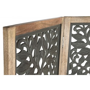 BIOMBO SEPARADOR DECORATIVO MADERA MANGO TALLADO DECAPE VERDE 150X3X180CM
