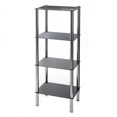 Étagère à quatre niveaux-noir et chrome (40x30x108 cm) en métal et verre