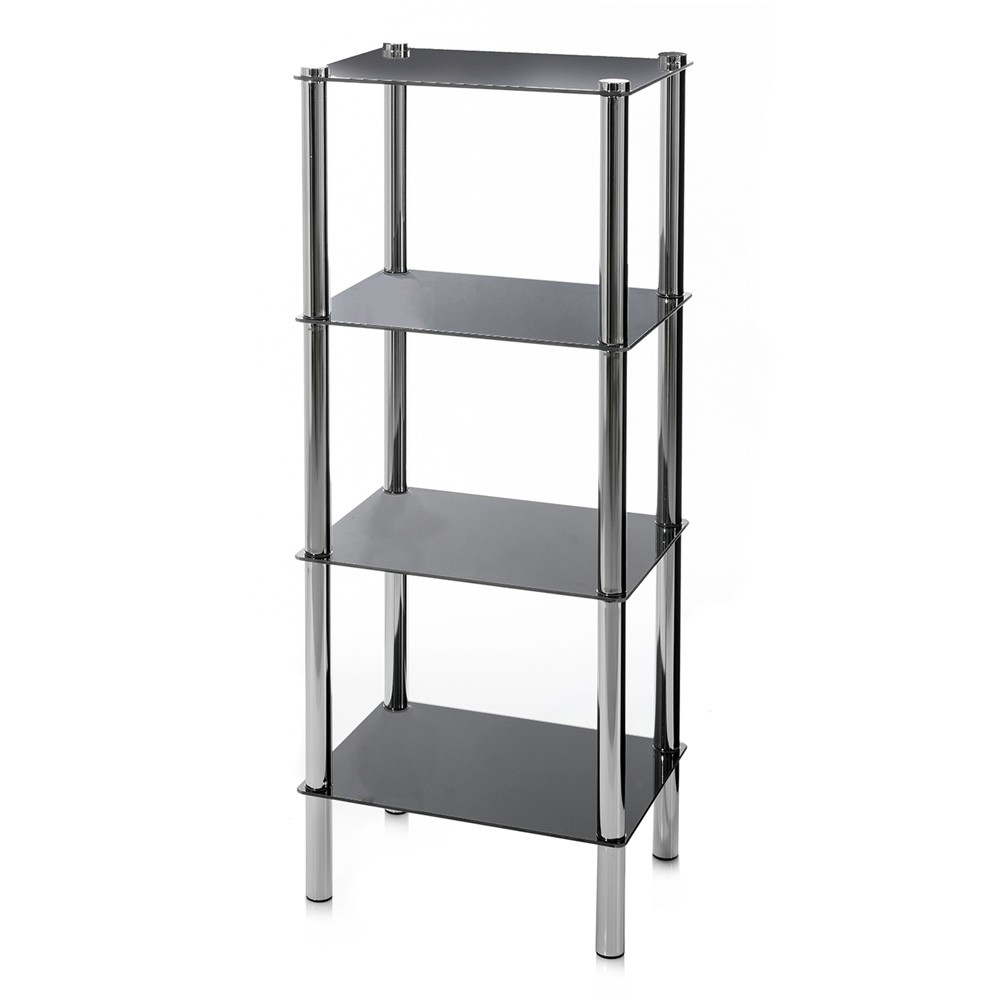 Étagère à quatre niveaux-noir et chrome (40x30x108 cm) en métal et verre