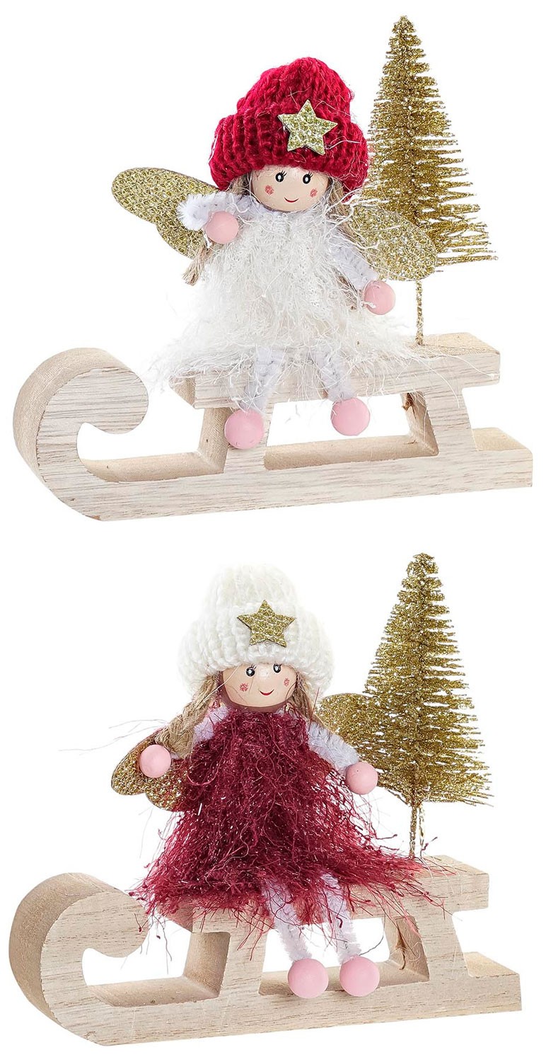 FIGURA HADA TRINEO NAVIDAD MDF POLIÉSTER DECORATIVA 14X5X14CM