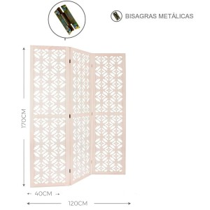 BIOMBO SEPARADOR DECORATIVO MADERA BLANCO 170X120CM