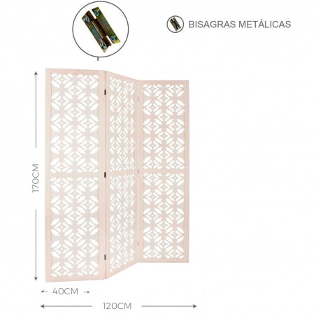 BIOMBO SEPARADOR DECORATIVO MADERA BLANCO 170X120CM