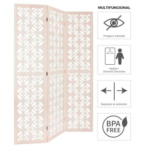BIOMBO SEPARADOR DECORATIVO MADERA BLANCO 170X120CM
