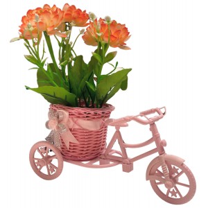 FLORES DECORATIVAS EN MACETERO DE BICICLETA ROSA 21,5X23X12CM