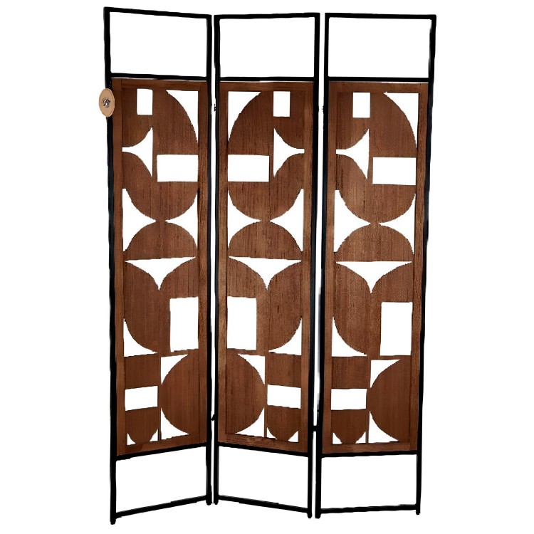 BIOMBO SEPARADOR DECORATIVO GEOMÉTRICO METÁLICO/MDF 170X112CM