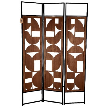 BIOMBO SEPARADOR DECORATIVO GEOMÉTRICO METÁLICO/MDF 170X112CM