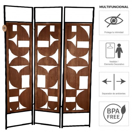 BIOMBO SEPARADOR DECORATIVO GEOMÉTRICO METÁLICO/MDF 170X112CM