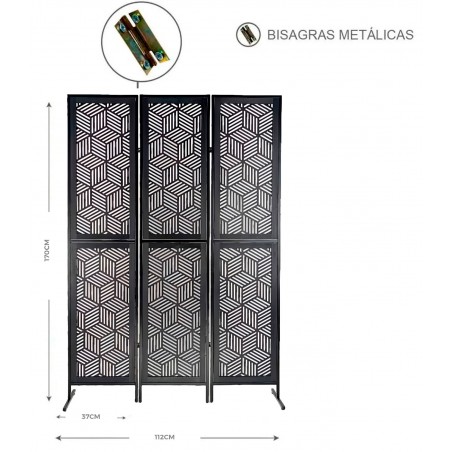 BIOMBO SEPARADOR DECORATIVO BLACK METÁLICO/MDF 170X112CM
