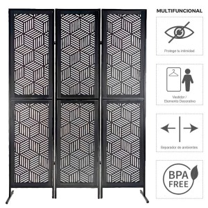 BIOMBO SEPARADOR DECORATIVO BLACK METÁLICO/MDF 170X112CM