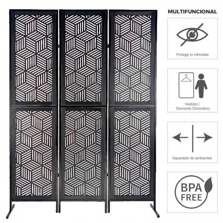 BIOMBO SEPARADOR DECORATIVO BLACK METÁLICO/MDF 170X112CM
