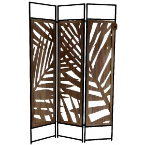 BIOMBO SEPARADOR DECORATIVO HOJAS METÁLICO/MDF 170X112CM