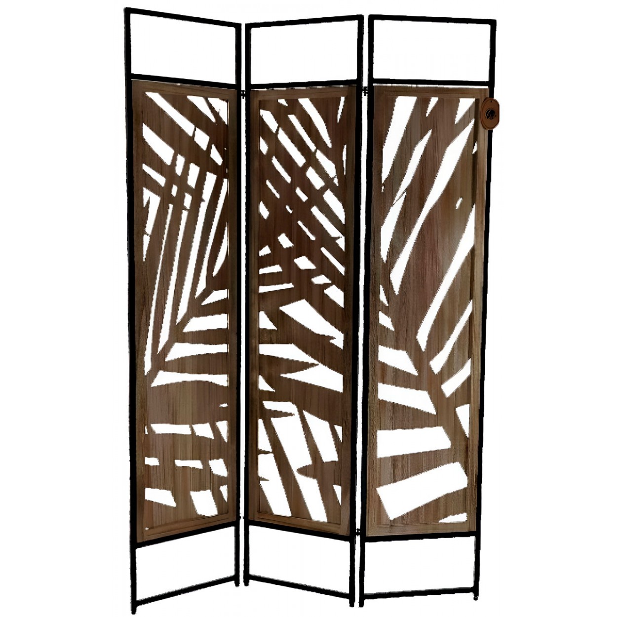 BIOMBO SEPARADOR DECORATIVO HOJAS METÁLICO/MDF 170X112CM