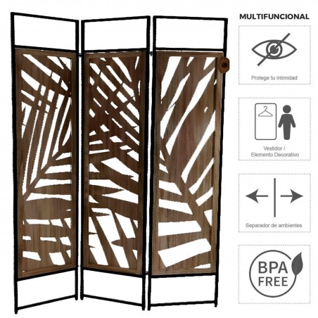 BIOMBO SEPARADOR DECORATIVO HOJAS METÁLICO/MDF 170X112CM