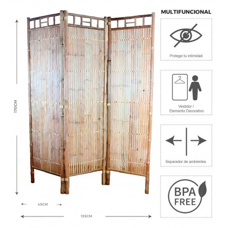 BIOMBO SEPARADOR DECORATIVO CAÑAS 170X135CM BAMBÚ