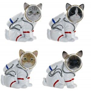 Perro/Gato Figura Decorativa de Resina, Perro Decoración Infantil de Interior. Diseño Figura Gato Astronauta 18X12X16,5 cm