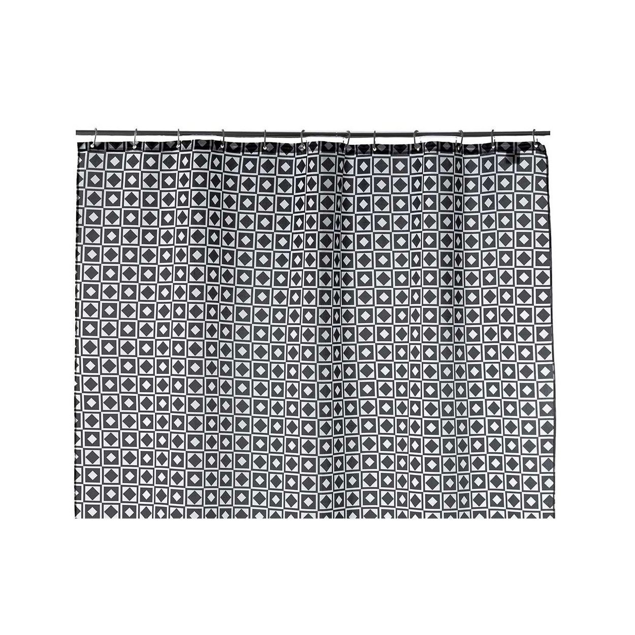 Cortina de baño blanca/negra, formas geométricas (180x200)