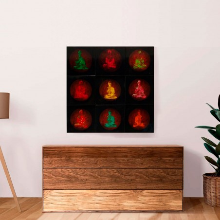 CUADRO LIENZO DE MADERA BUDA DE COLORES 78X78