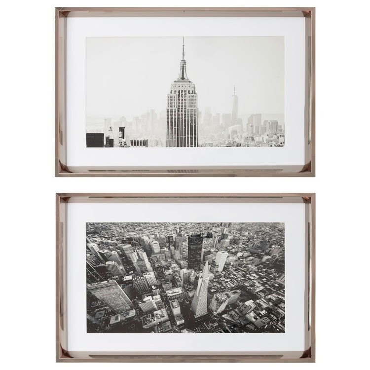 CUADRO DECORATIVO SALÓN NUEVA YORK BORDE PLATEADO 60X40X3,5CM