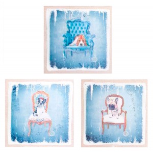 CUADRO DECORATIVO LIENZO DE LINO PERROS AZUL 40X40X1,8CM