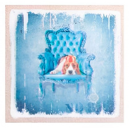 CUADRO DECORATIVO LIENZO DE LINO PERROS AZUL 40X40X1,8CM