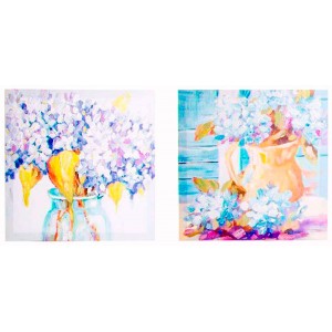 CUADRO DECORATIVO LIENZO FLORES MALVA 38X38X2CM