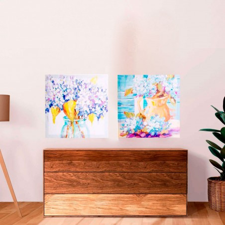 CUADRO DECORATIVO LIENZO FLORES MALVA 38X38X2CM
