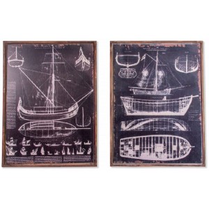 CUADRO DECORATIVO MADERA Y CRISTAL PLANOS BARCO 60X80X9CM