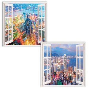 CUADRO LIENZO DECORATIVO VENTANA ABIERTA CIUDAD 60X60CM