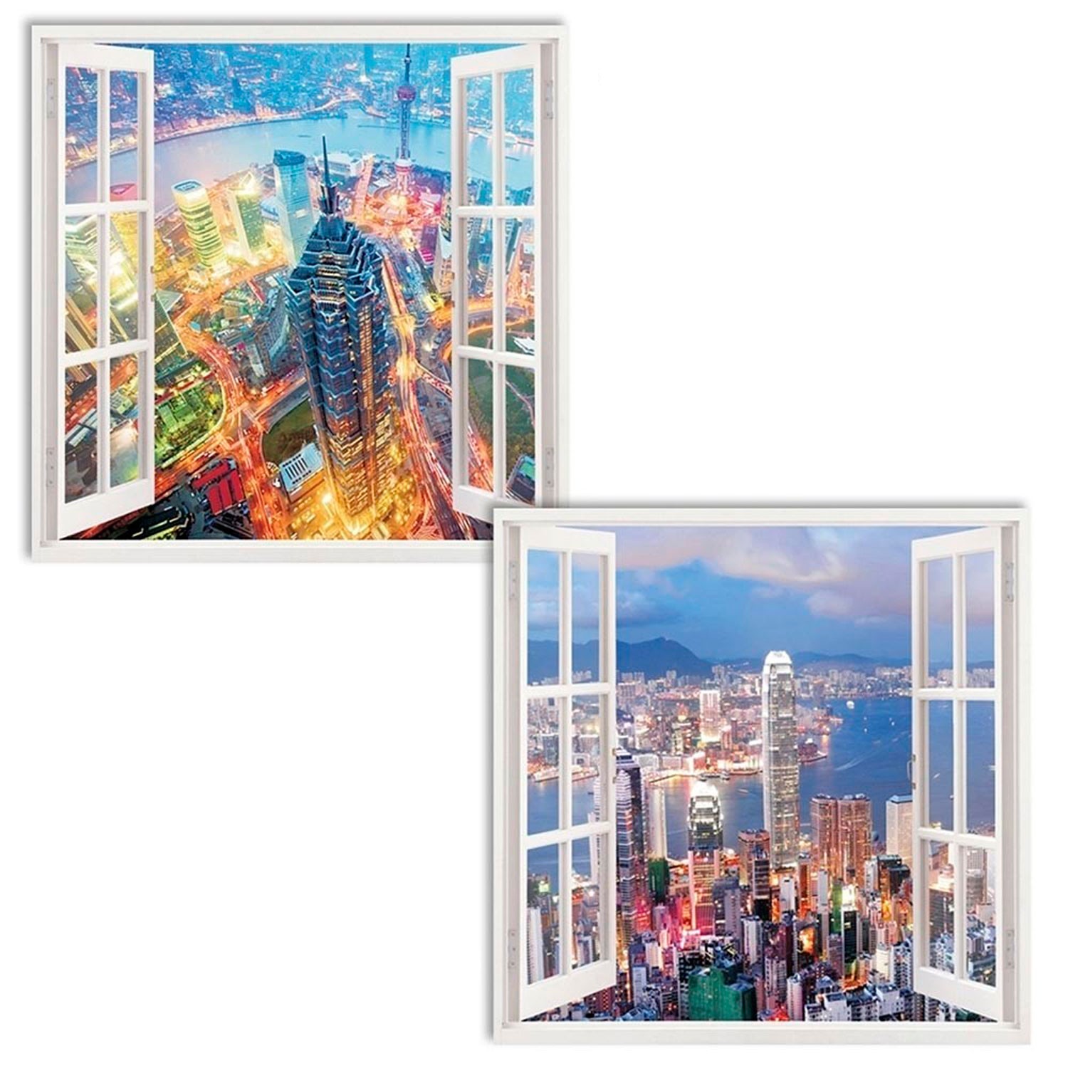 CUADRO LIENZO DECORATIVO VENTANA ABIERTA CIUDAD 60X60CM