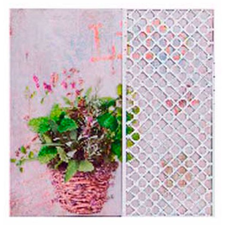 CUADRO DECORATIVO LIENZO MACETA CON REJILLA EN 3D METÁLICA 50X50X2CM