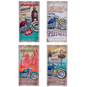 CUADRO DECORATIVO MADERA MOTOS 30X60CM RUTA 66