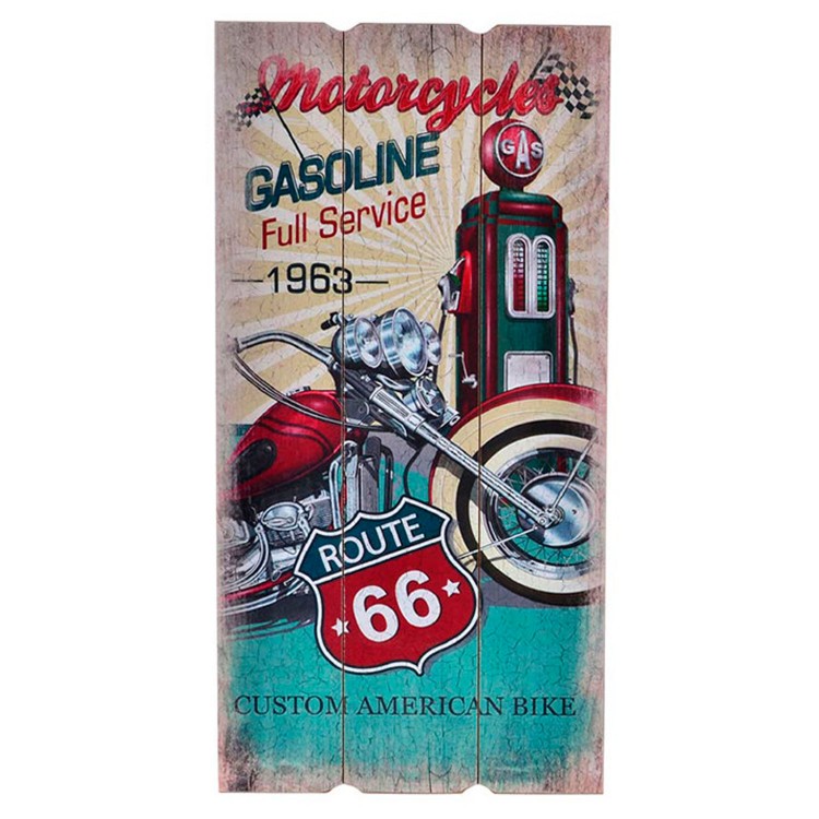 CUADRO DECORATIVO MADERA MOTOS 30X60CM RUTA 66
