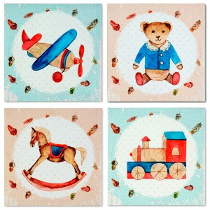 CUADRO DECORATIVO LIENZO INFANTIL JUGUETES 28X1,5X28CM