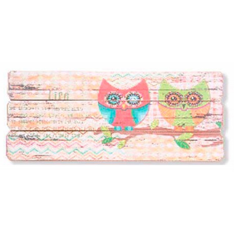 CUADRO DECORATIVO MADERA BÚHO RAMA 34,5X15X2CM