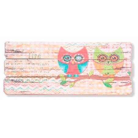 CUADRO DECORATIVO MADERA BÚHO RAMA 34,5X15X2CM