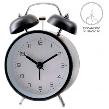 RELOJ DE SOBREMESA DESPERTADOR CAMPANA MECANISMO SILENCIOSO 13,5X8,5X5,1CM