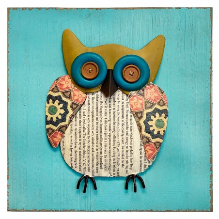 CUADRO DECORATIVO METÁLICO DISEÑO BÚHO 30X30CM