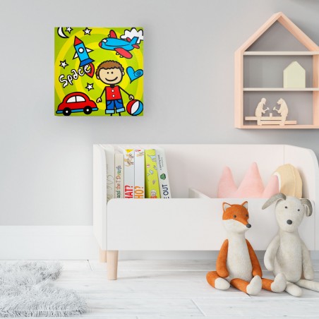 CUADRO DECORATIVO LIENZO DISEÑO INFANTIL DIBUJOS 28X28CM